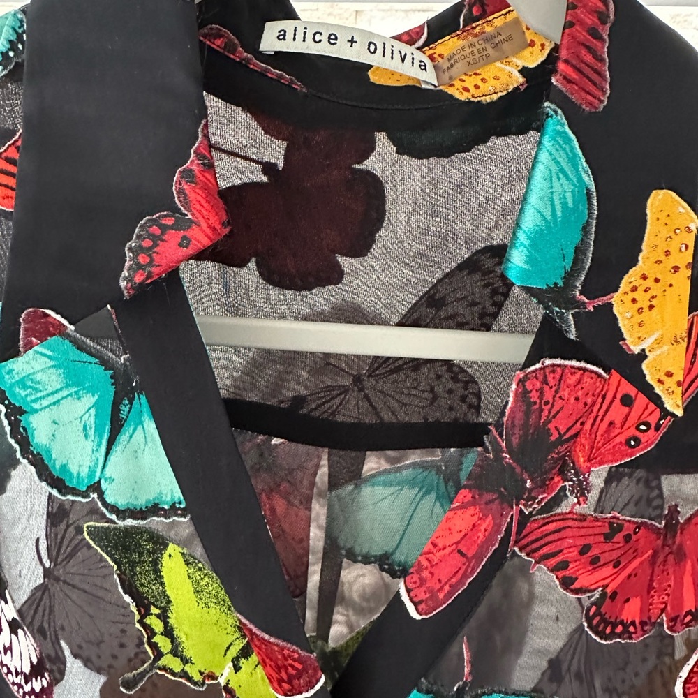 Alice + Olivia Multicolor Butterfly Sheila Burnout Blouse xs - Picture 5 of 10